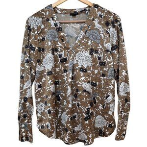 Ann Taylor Brown white and Gray floral blouse SP